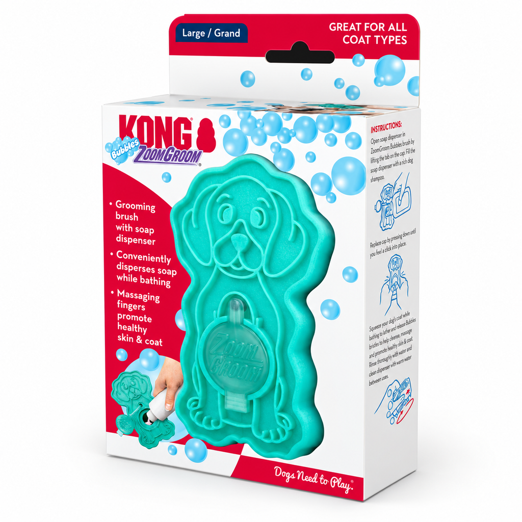KONG ZoomGroom Bubbles L – Børste med sjampodispenser