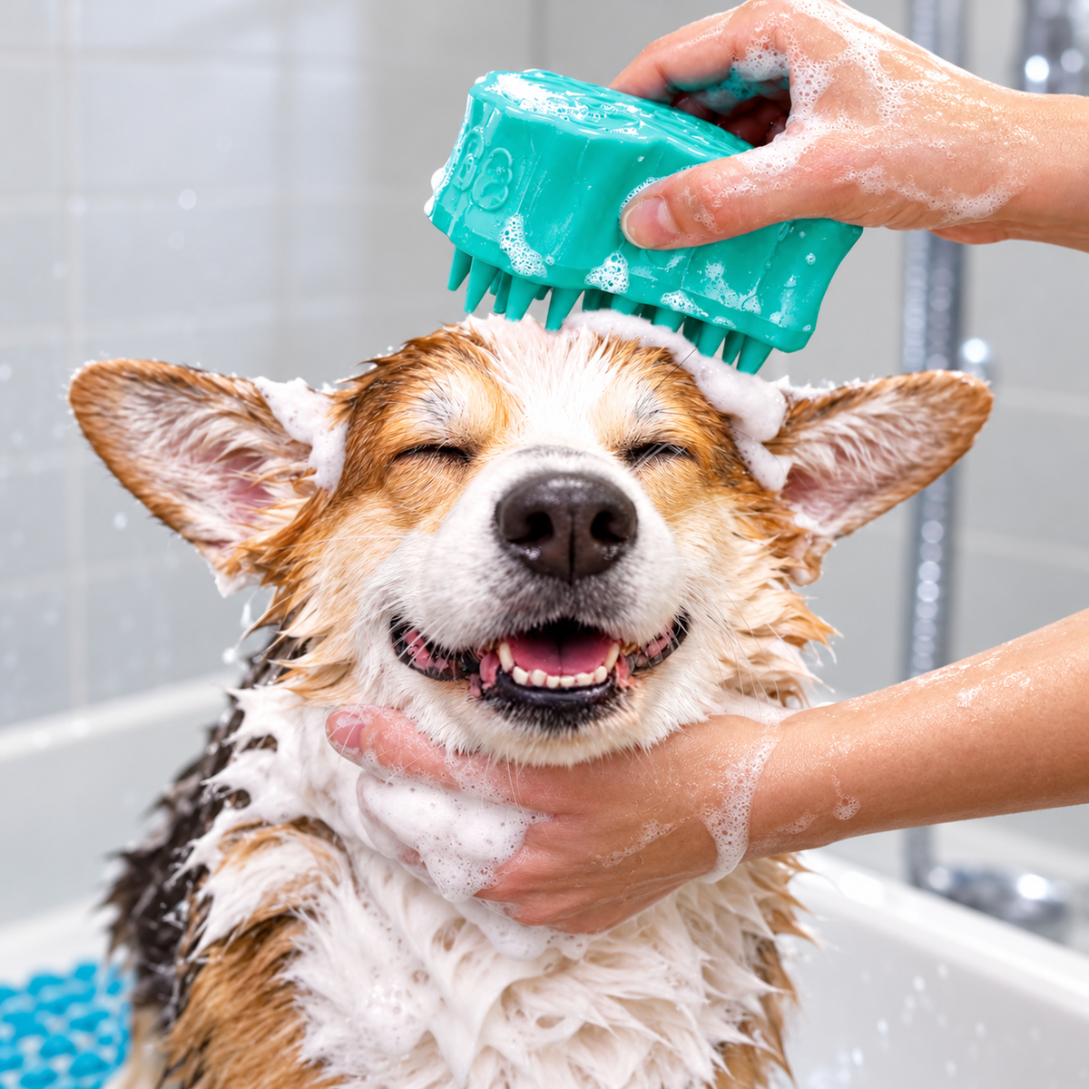 KONG ZoomGroom Bubbles L – Børste med sjampodispenser